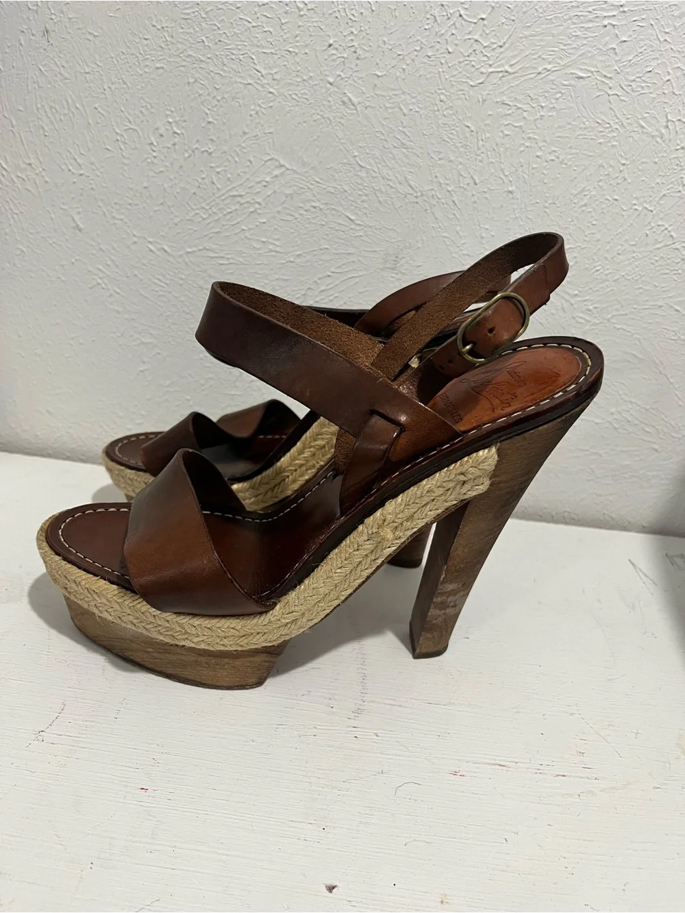 Christian Louboutin Brown Leather Platform Espadrille Sandals Size 39